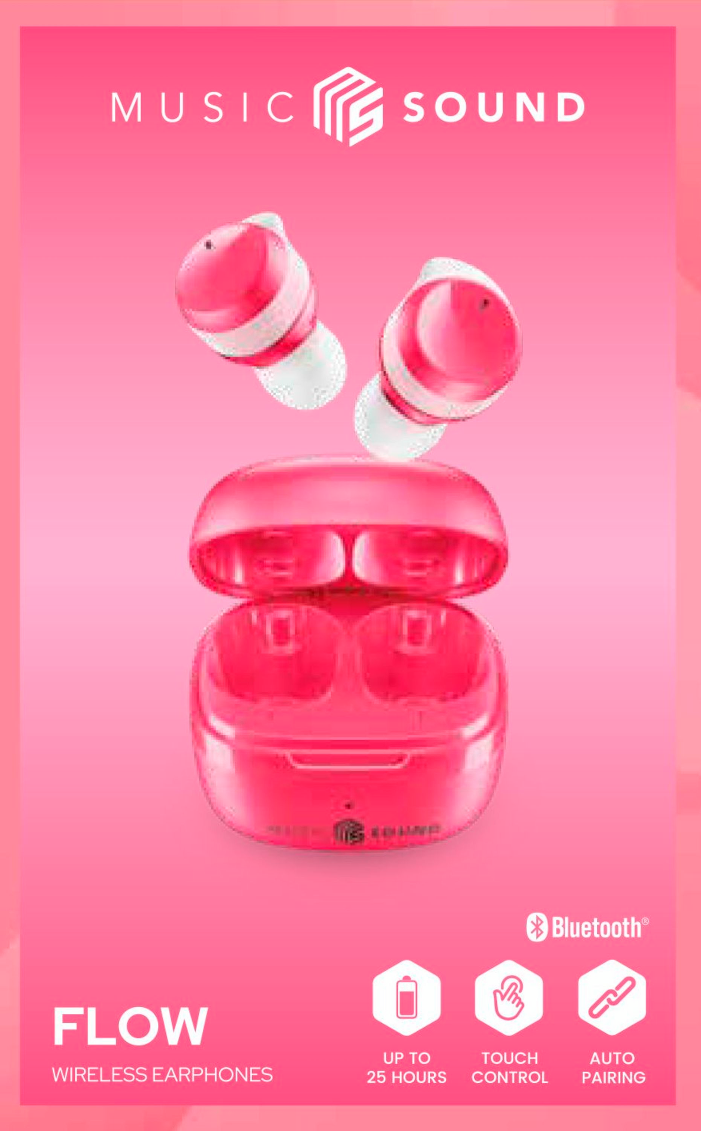 MusicSound Flow -langattomat nappikuulokkeet, pinkki