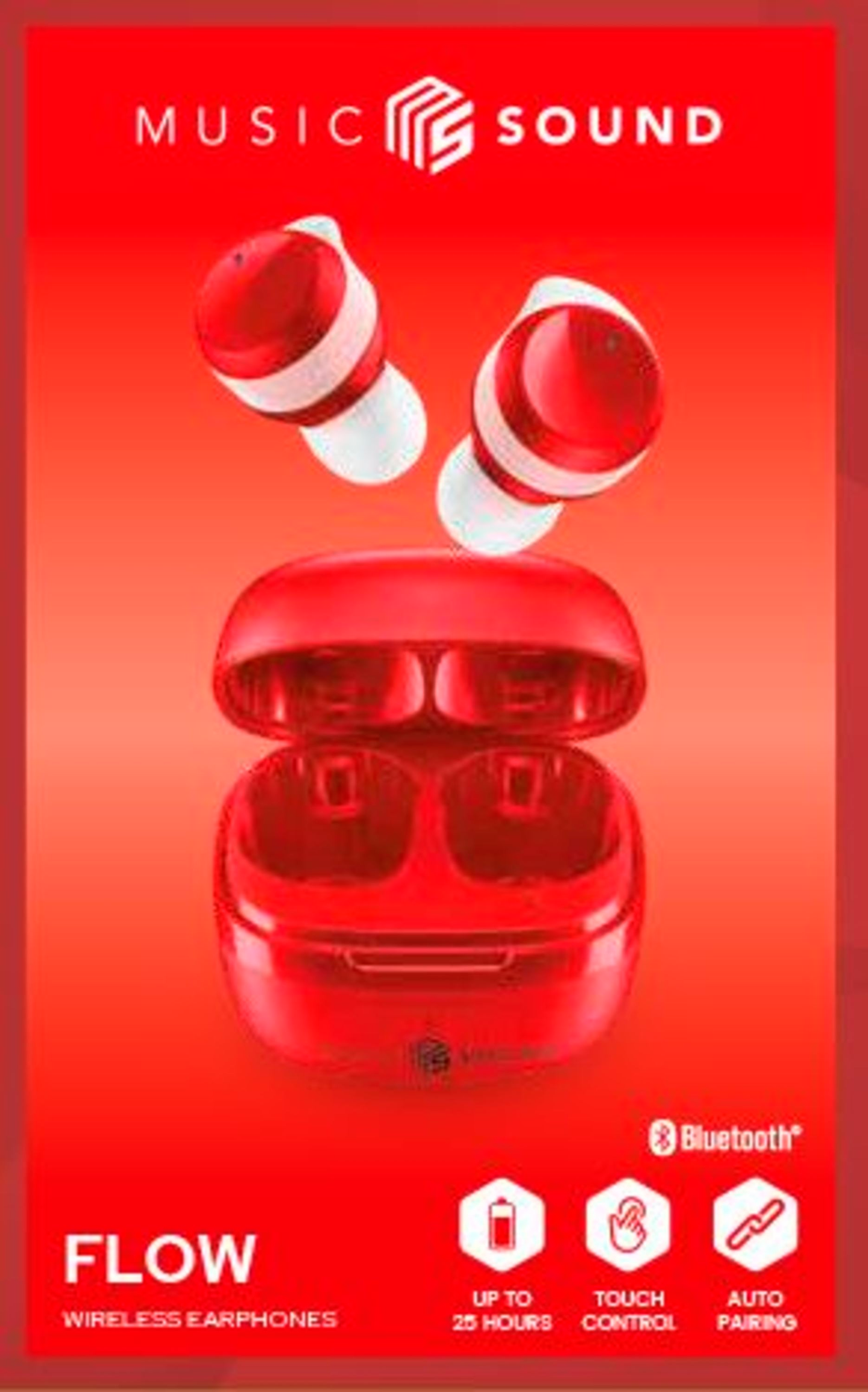 MusicSound Flow -langattomat nappikuulokkeet, punainen