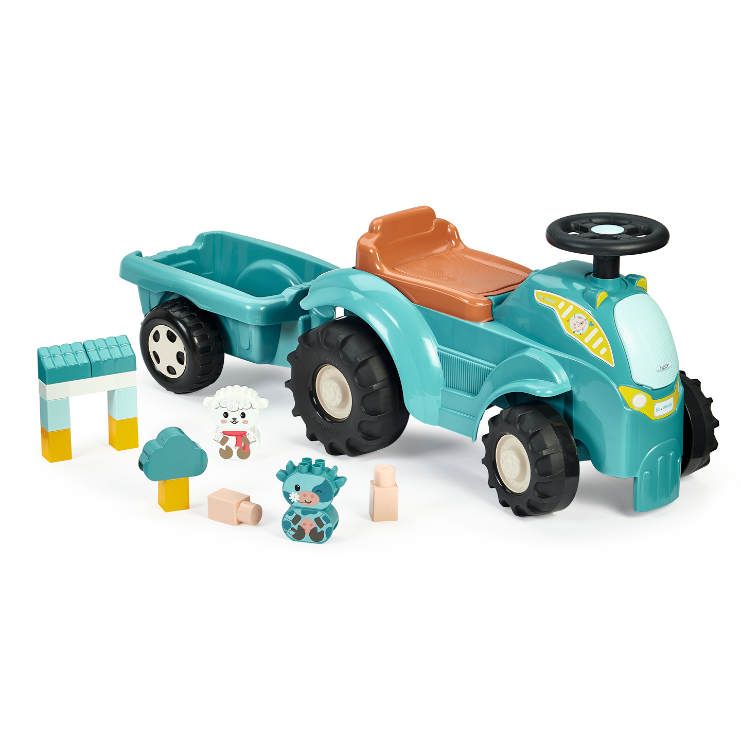 Ride-on traktori+perävaunu ja palikoita