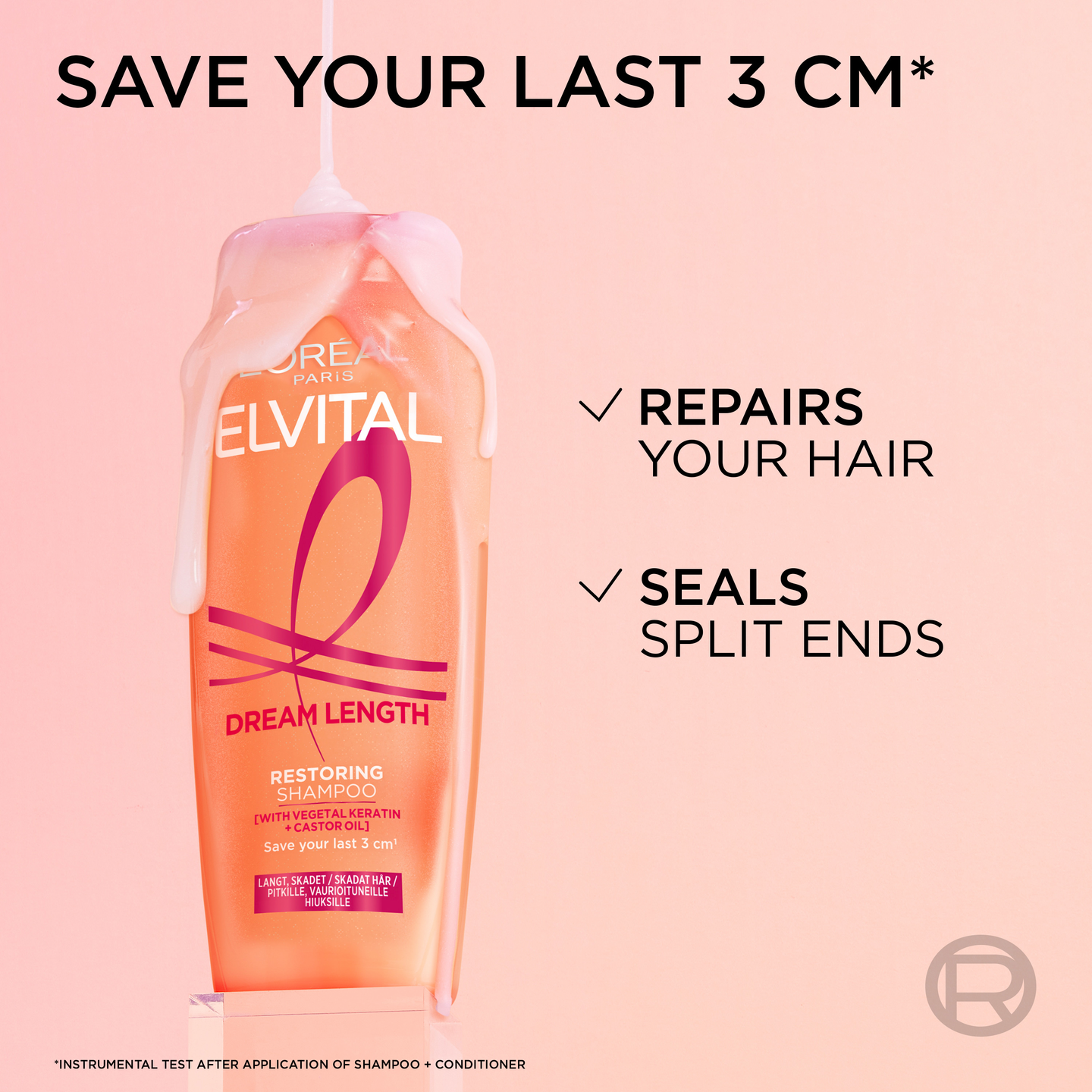 L'Oréal Paris Elvital shampoo 250ml Dream Length Restoring pitkille, vaurioituneille hiuksille