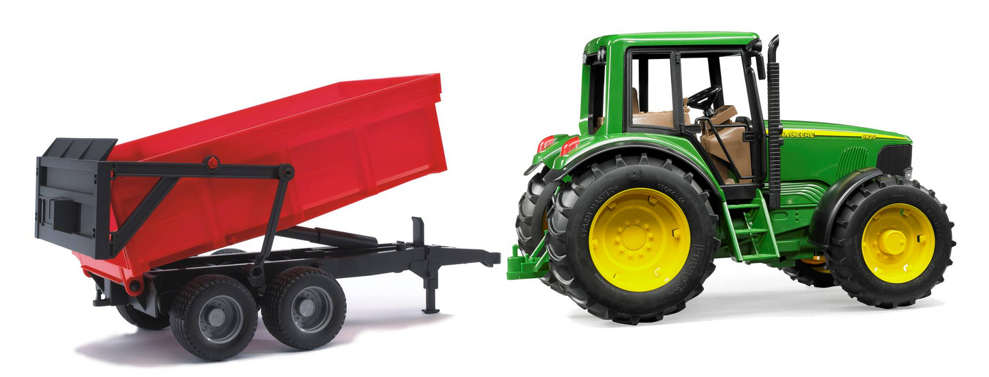 Bruder John Deere 6920 traktori punaisella kippiperävaunulla lelu