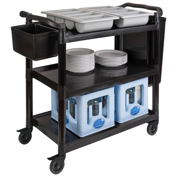 APS tarjoiluvaunu 3 tasoa 108x50 cm, korkeus 96 cm, alumiini/PP-muovi, musta