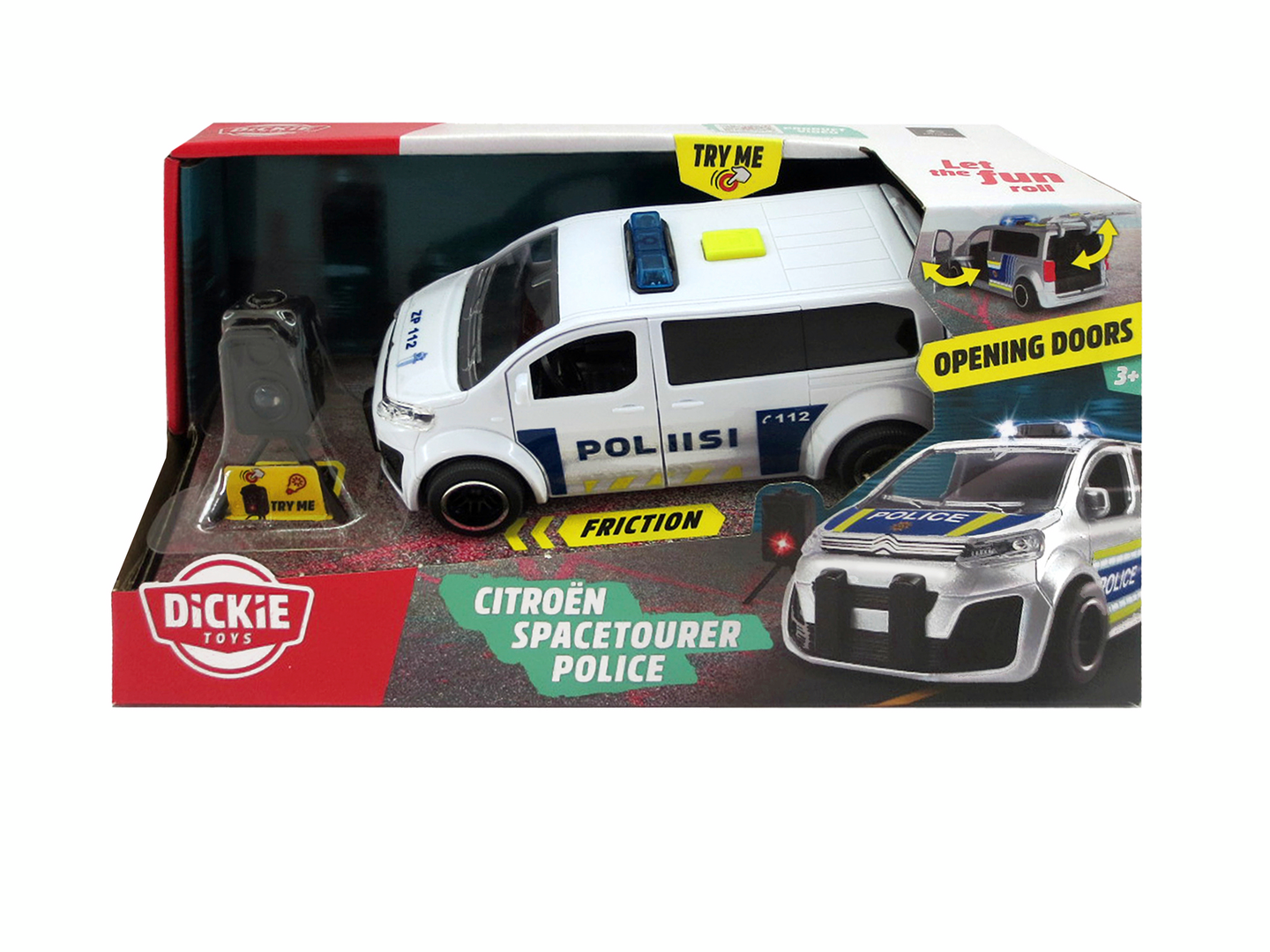 Dickie Toys Citroën Space Tourer poliisiauto ja tutka, 15 cm, 1:32, valo- ja äänitoiminto