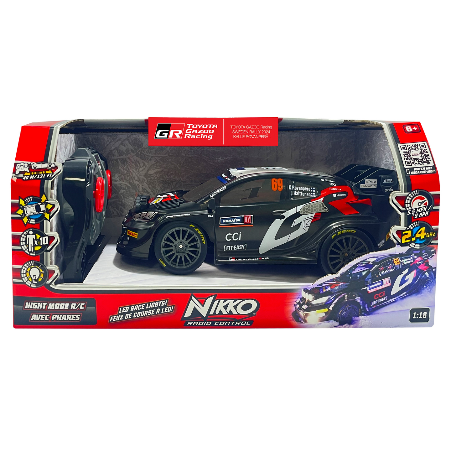 NIKKO Toyota Gazoo Racing Rovanperä Sweden Rally 2024 1:18th RC ajovaloilla