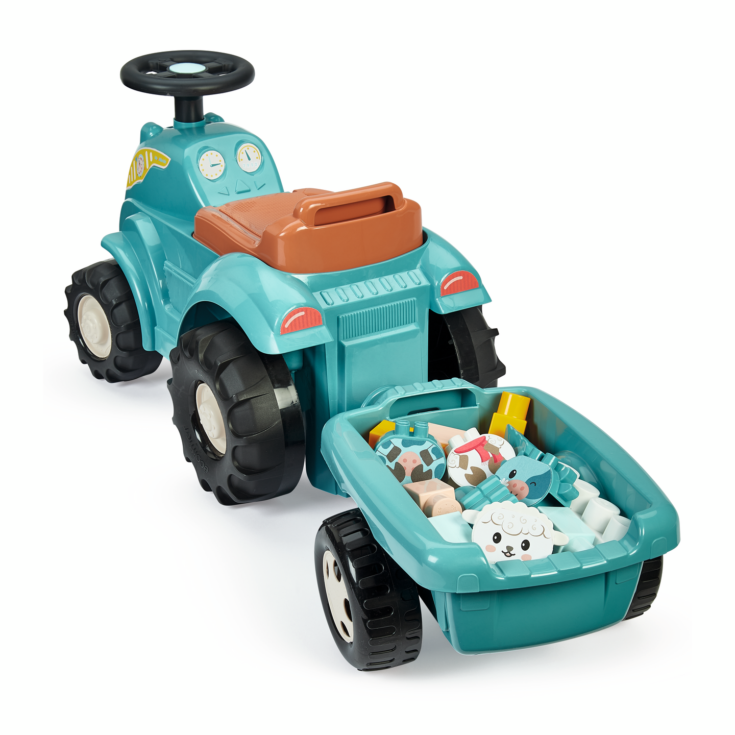 Ride-on traktori+perävaunu ja palikoita