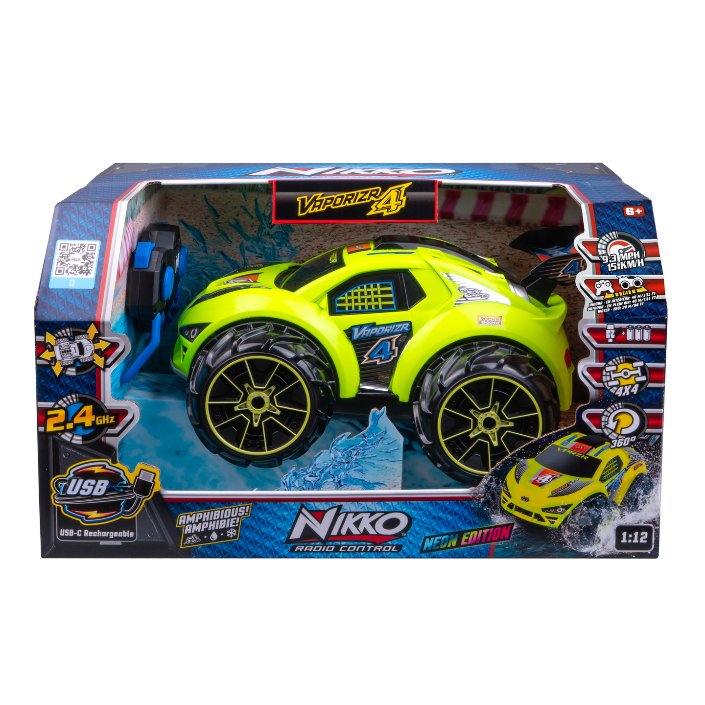 NIKKO VaporizR Amphibious 4x4 30 cm neon keltainen RC auto