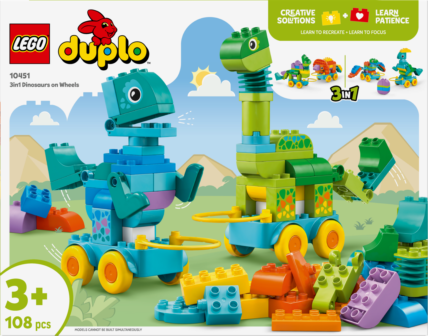 LEGO® DUPLO® Kaupunki: Dinosauruksia pyörien päällä – 3in1-setti 10451