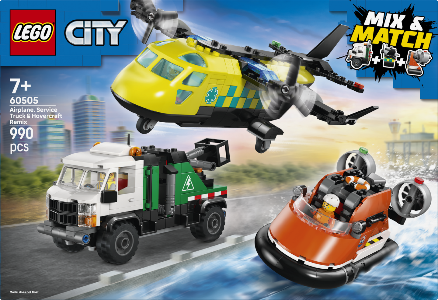 LEGO City 60505 Lentokone, huoltoauto ja ilmatyynyalus