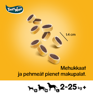 Pedigree Tasty Bites 140g Cheesy Bites sis juustoa ja häränlihaa, täydennysrehua aikuisille koirille