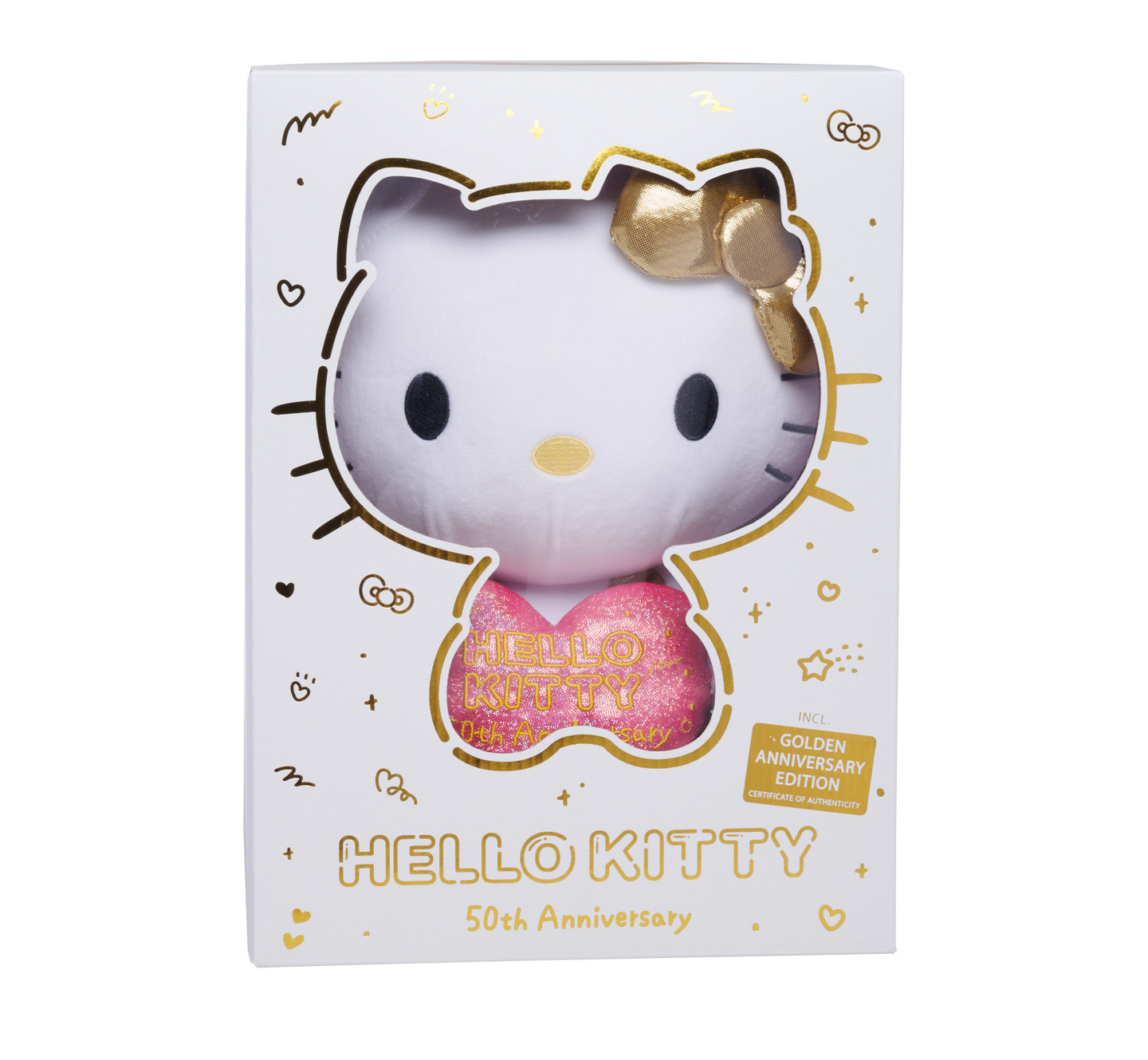 Hello Kitty 50-vuotisjuhlapehmo, 30 cm, Golden edition lahjapakkaus