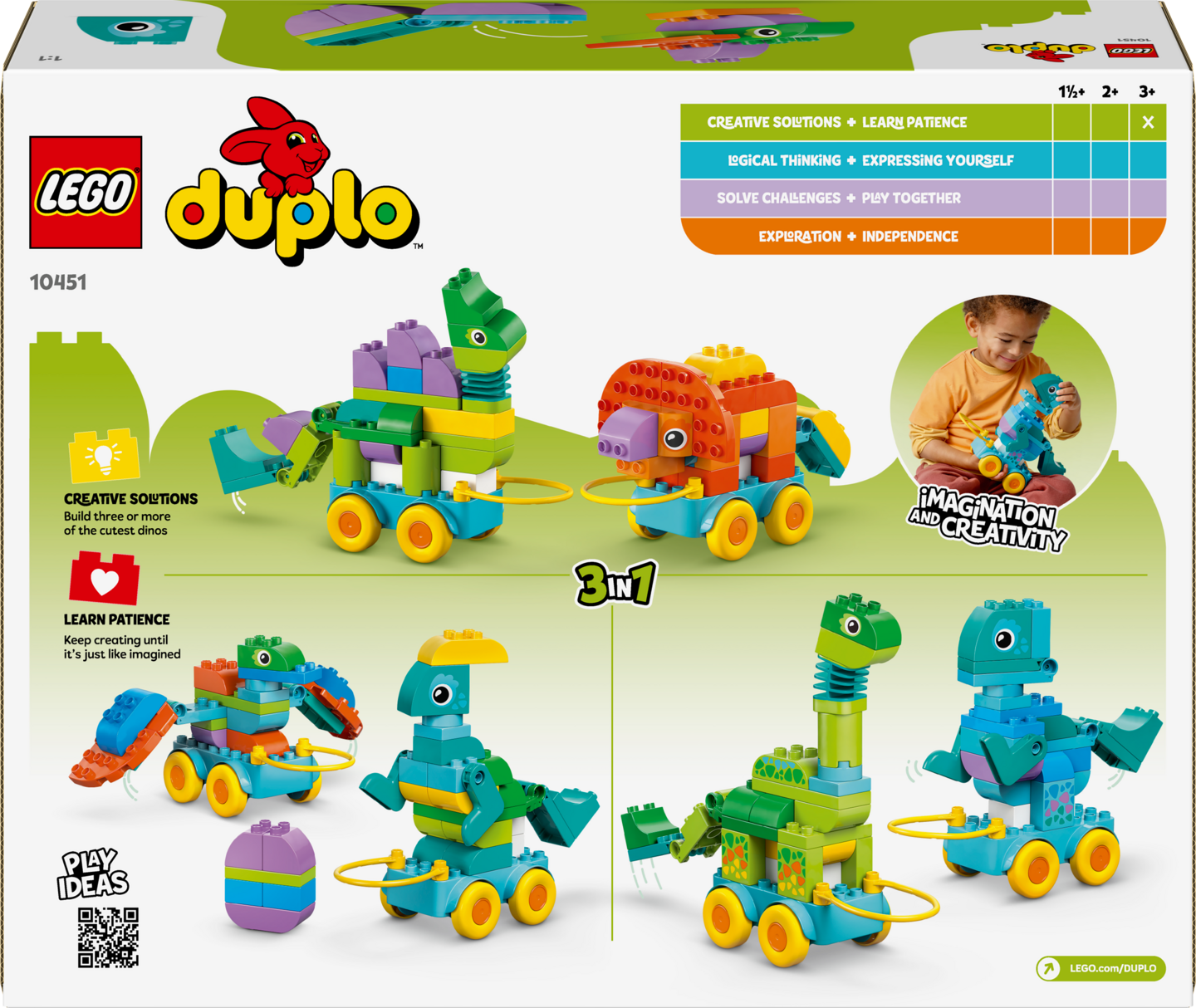 LEGO® DUPLO® Kaupunki: Dinosauruksia pyörien päällä – 3in1-setti 10451