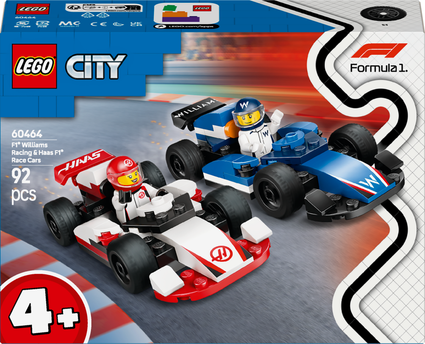 LEGO City 60464 F1®-kilpa-autot Williams Racing ja Haas F1®