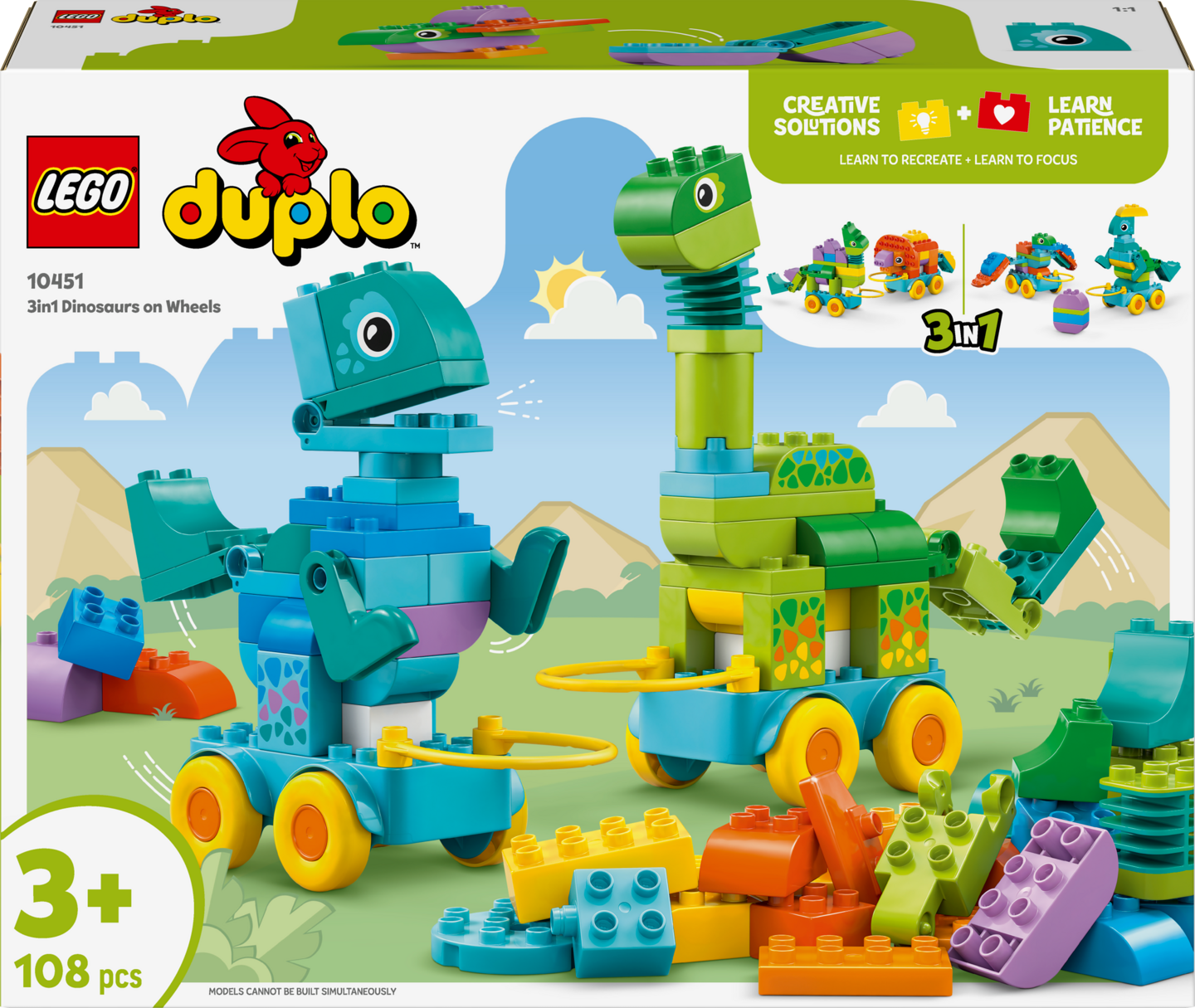 LEGO® DUPLO® Kaupunki: Dinosauruksia pyörien päällä – 3in1-setti 10451