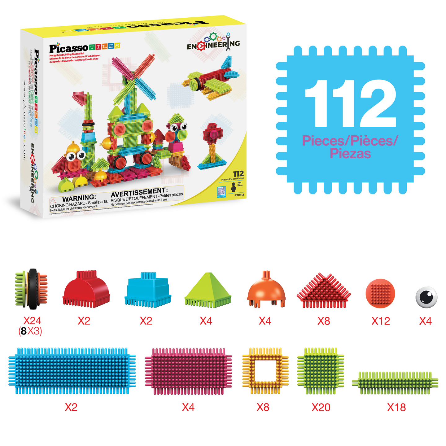 PicassoTiles Bristlelock 112 osaa lelu