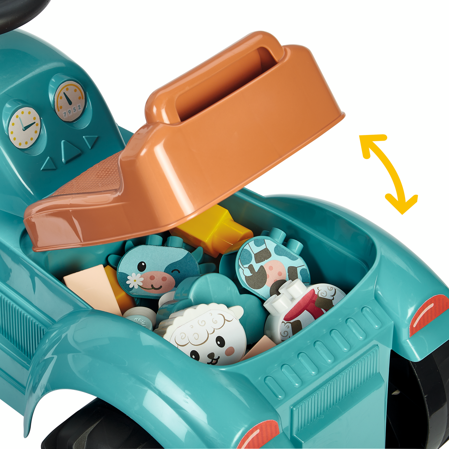 Ride-on traktori+perävaunu ja palikoita