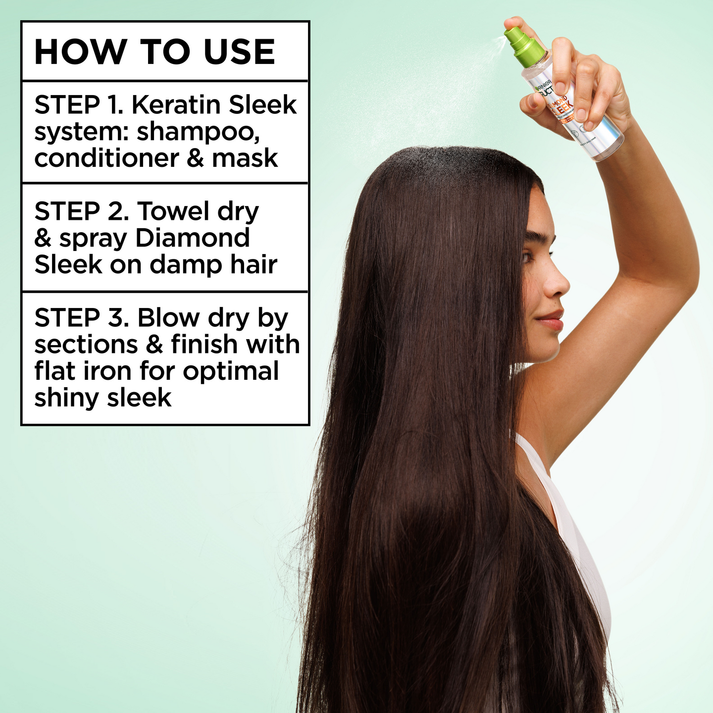 Garnier Fructis Keratin Sleek Diamond Sleek hiuksiin jätettävä hoitosuihke 150 ml