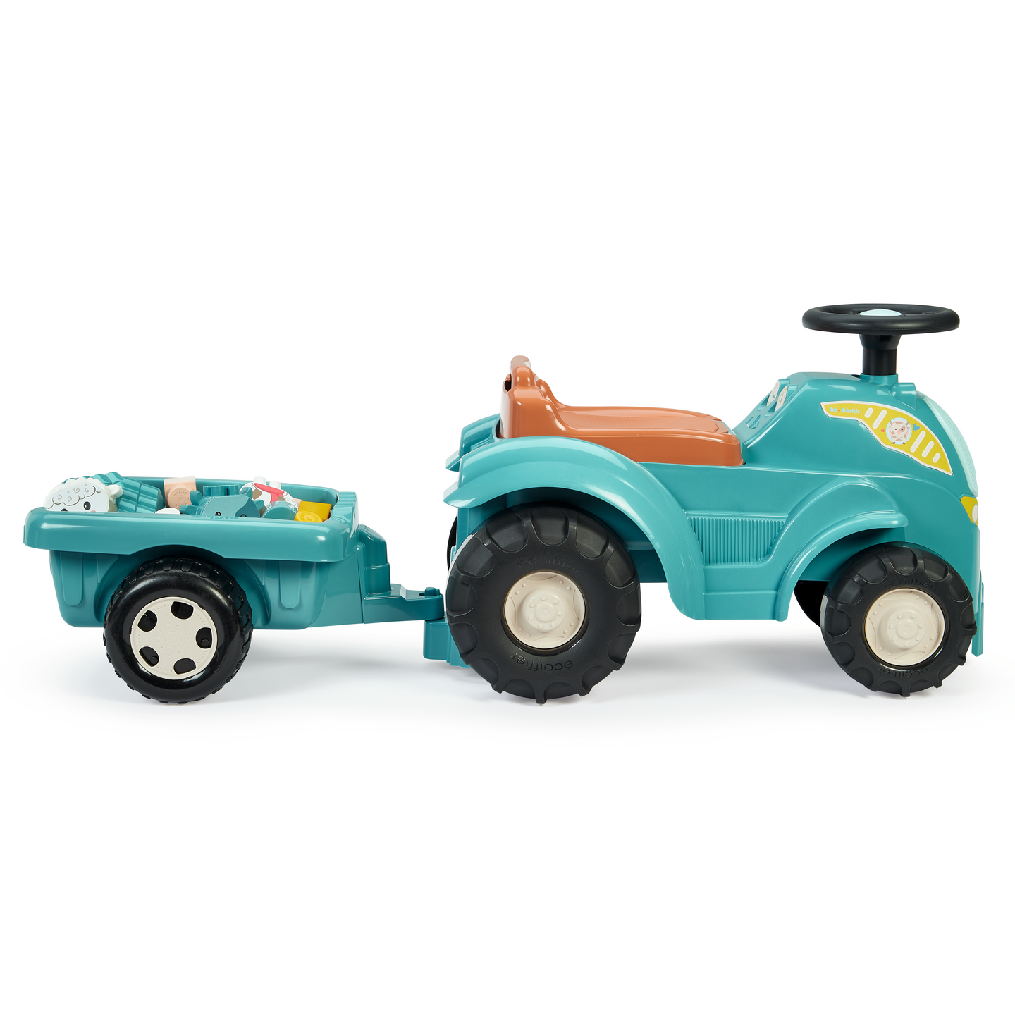 Ride-on traktori+perävaunu ja palikoita