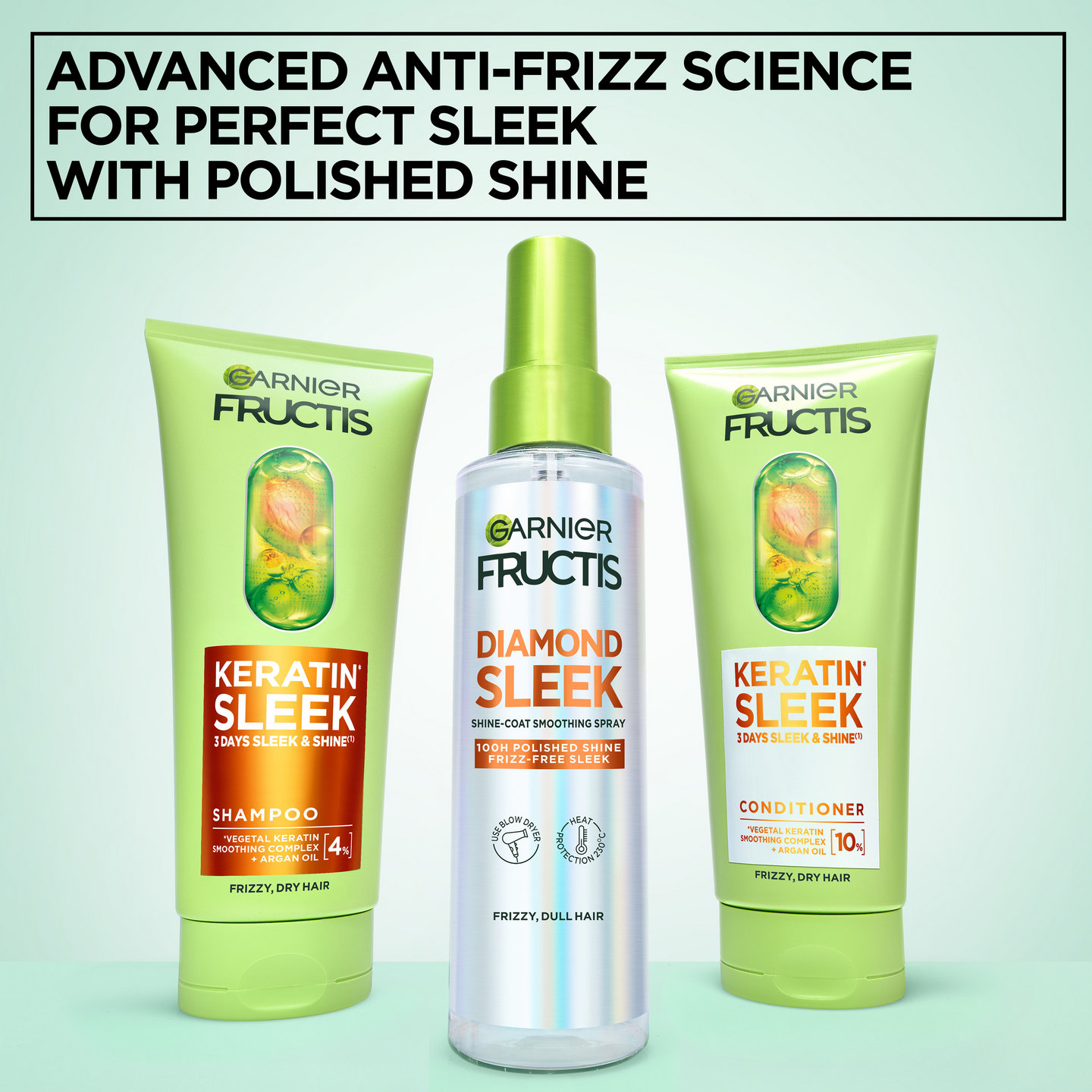 Garnier Fructis Keratin Sleek Diamond Sleek hiuksiin jätettävä hoitosuihke 150 ml