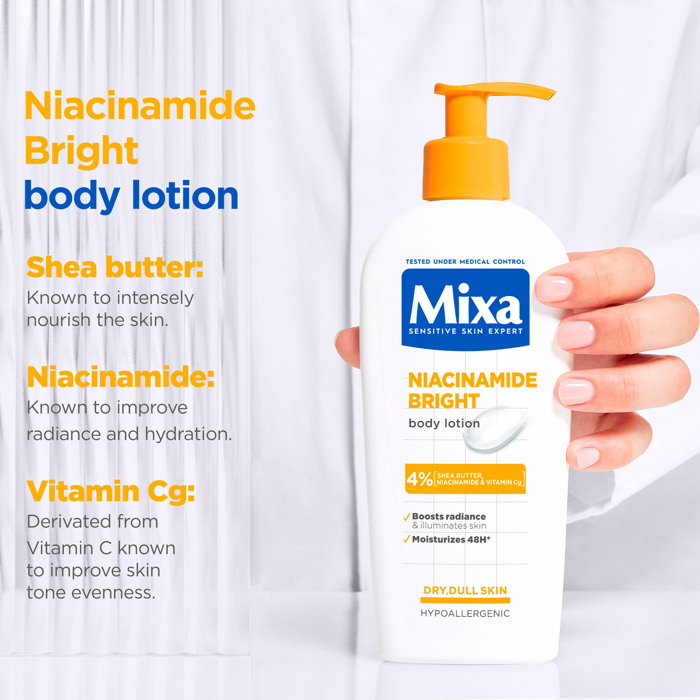 Mixa Niacinamide Brigh Vartalovoide Vartalovoide kuivalle ja samealle iholle 250ml