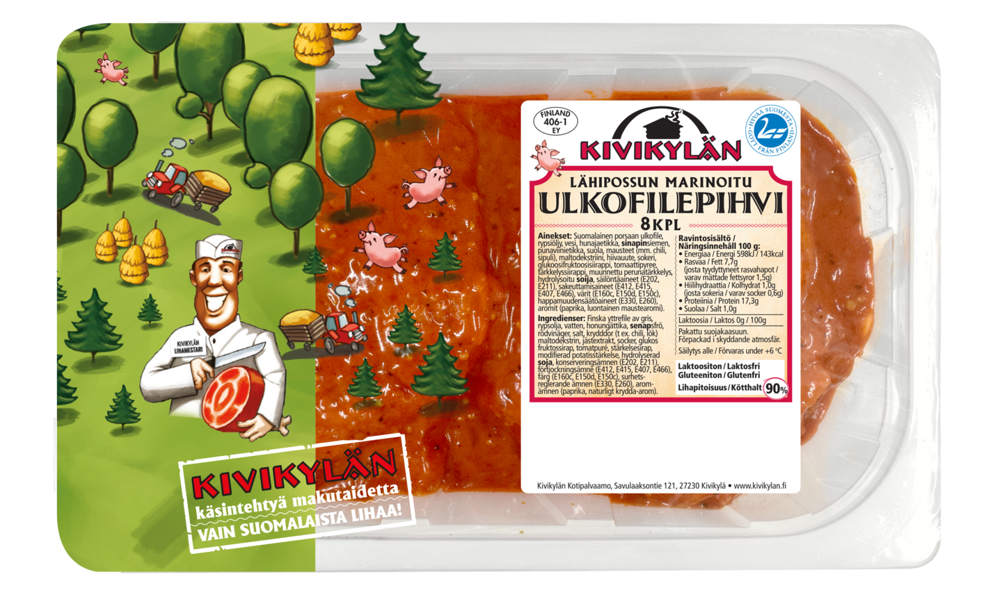 Kivikylä porsaan marinoitu ulkofileepihvi 8 kpl n. 1,4 kg