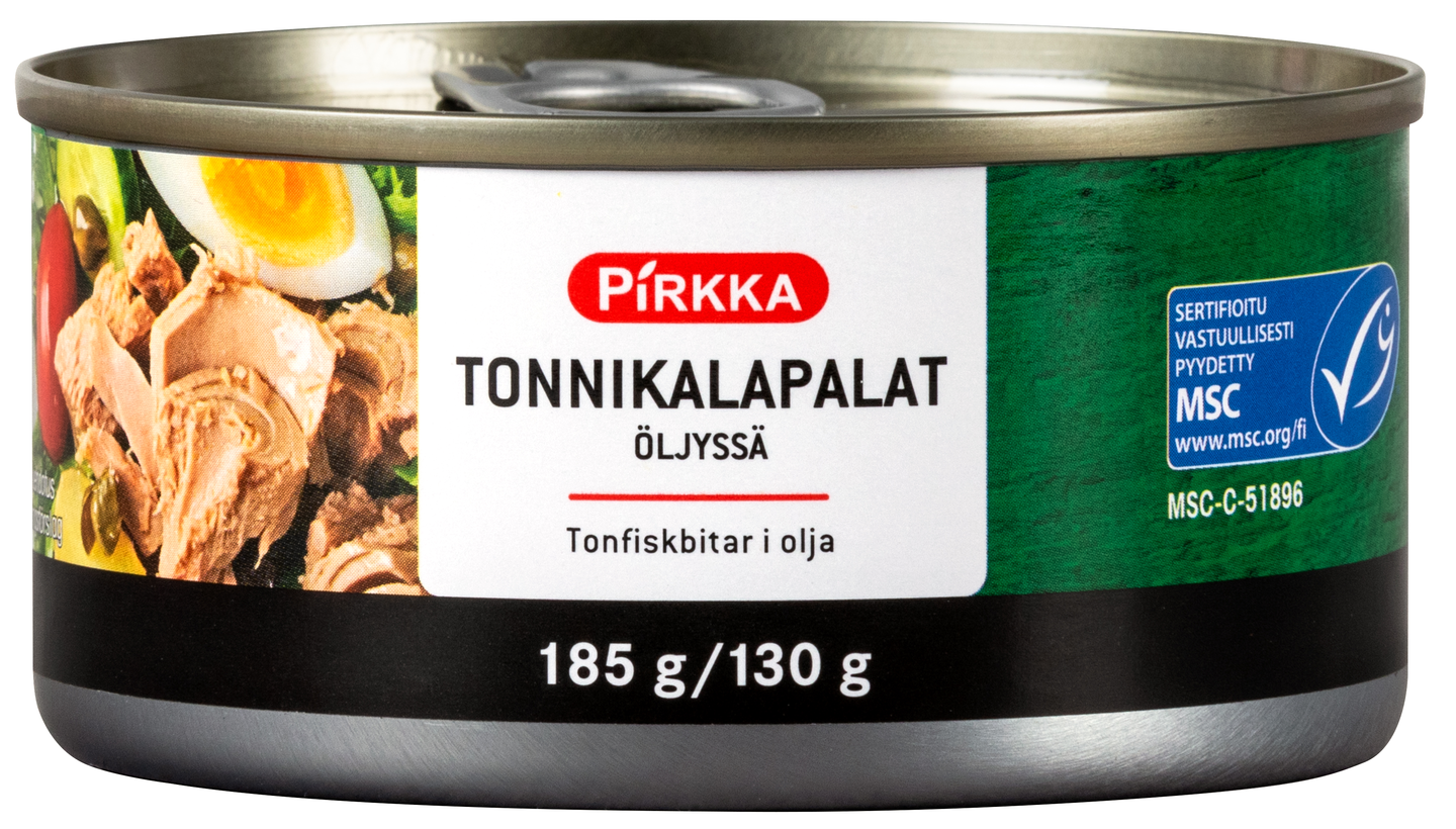 Pirkka tonnikalapalat öljyssä 185g/130g MSC