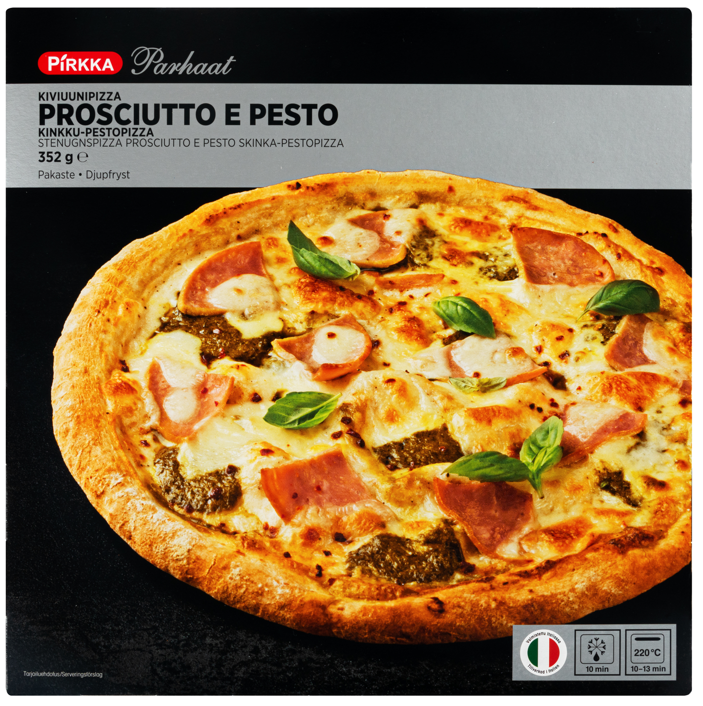 Pirkka Parhaat kiviuunipizza prosciutto e pesto kinkku-pestopizza 352g pakaste