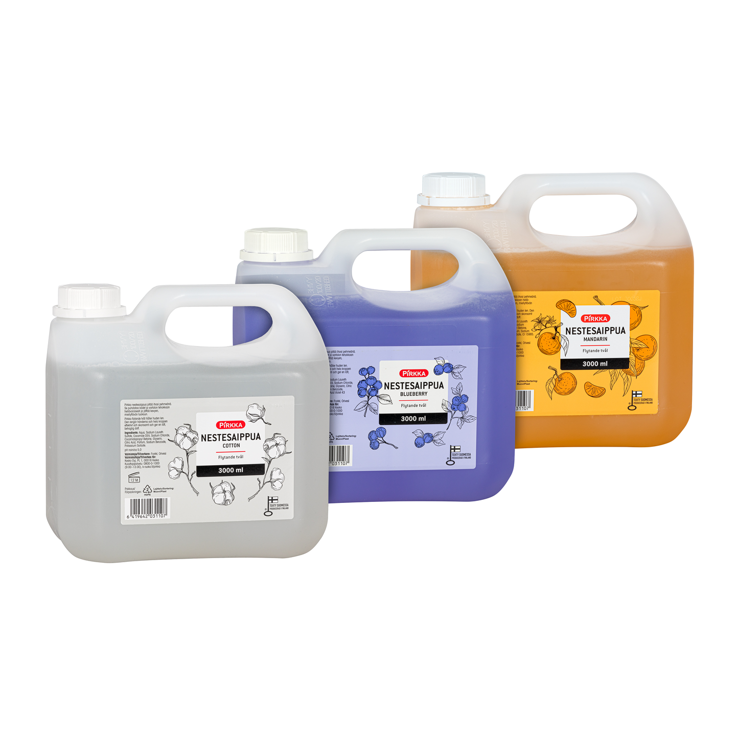 Pirkka biohajoava nestesaippua 3L Cotton/Mandariini/Mustikka