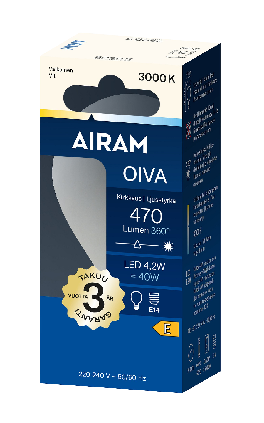 Airam Oiva LED pienkupu E14 3000K 470lm