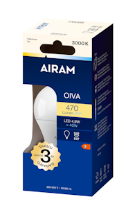 Airam Oiva LED vakio E27 470lm opal