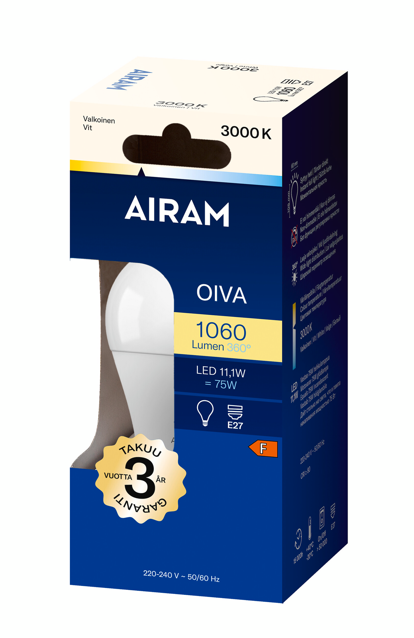 Airam Oiva LED vakio E27 1060lm opal