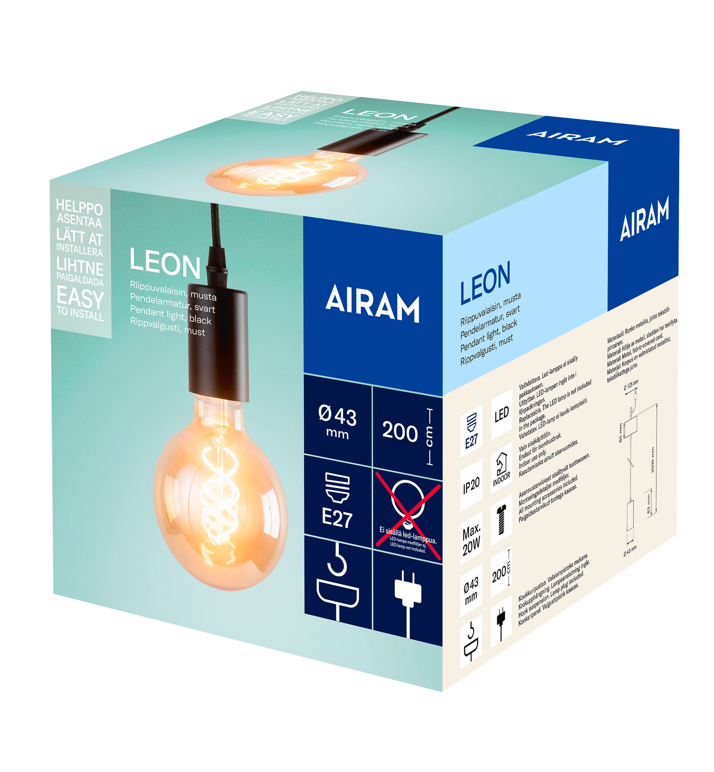 Airam Leon valaisinripustinjohto E27 musta