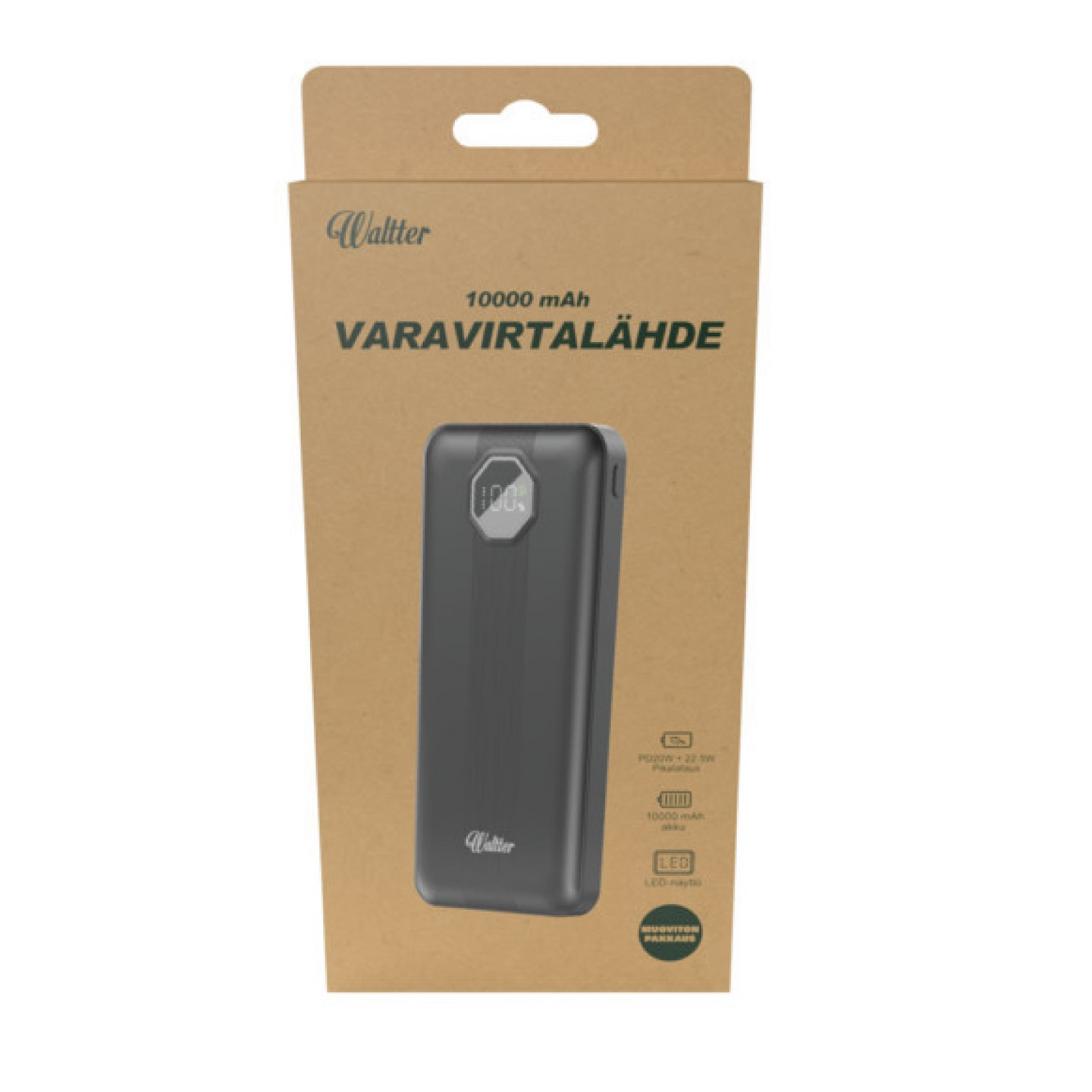 Waltter ECO PD22.5W 10 000 mAh -varavirtalähde, musta