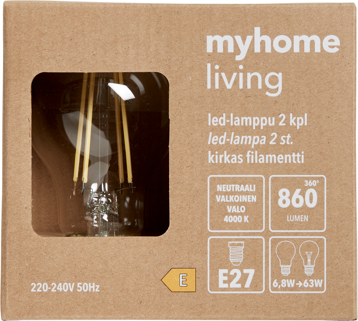 myhome vakio LED E27 860lm fil. 2kpl