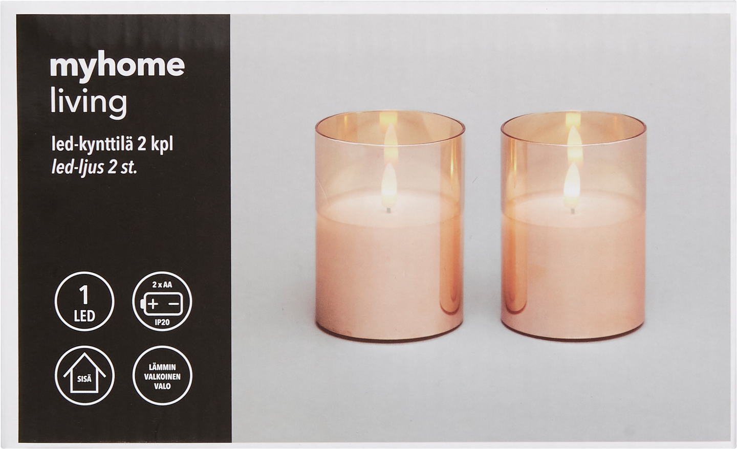 myhome LED-kynttilä lasi kultahohde 2kpl