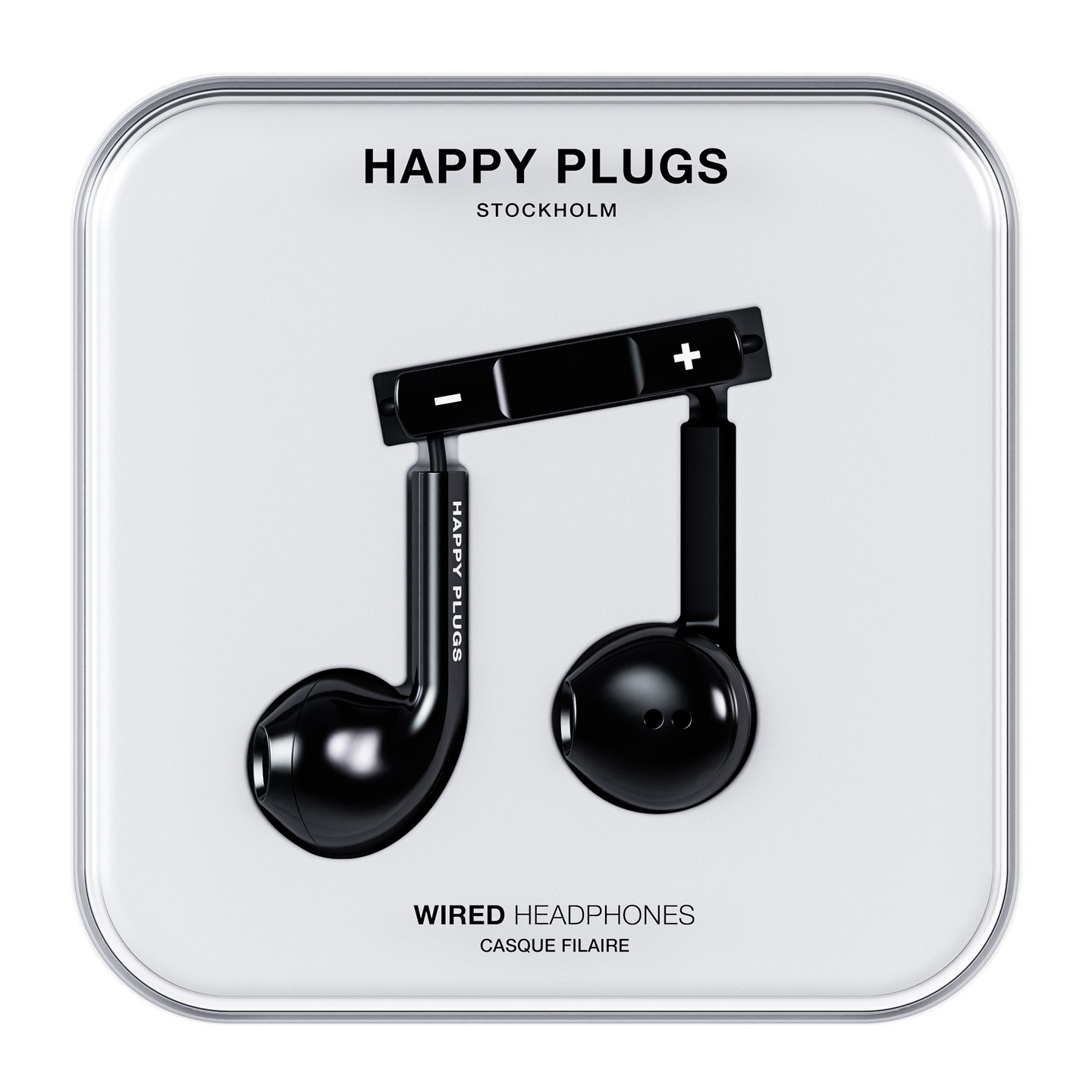 Happy Plugs Wired USB-C -nappikuulokkeet, musta