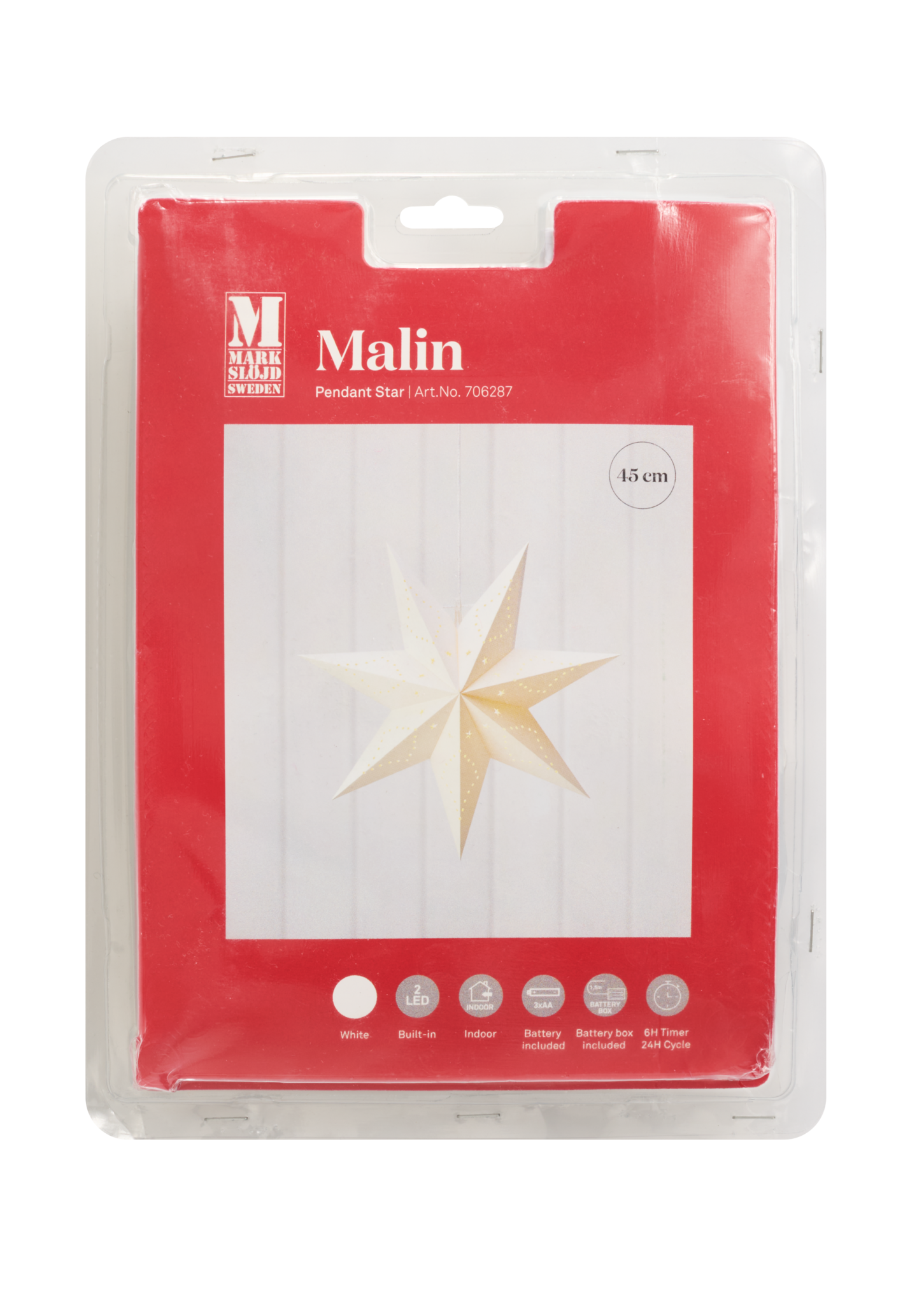 Markslöjd Malin paperitähti 45cm paristo valkoinen