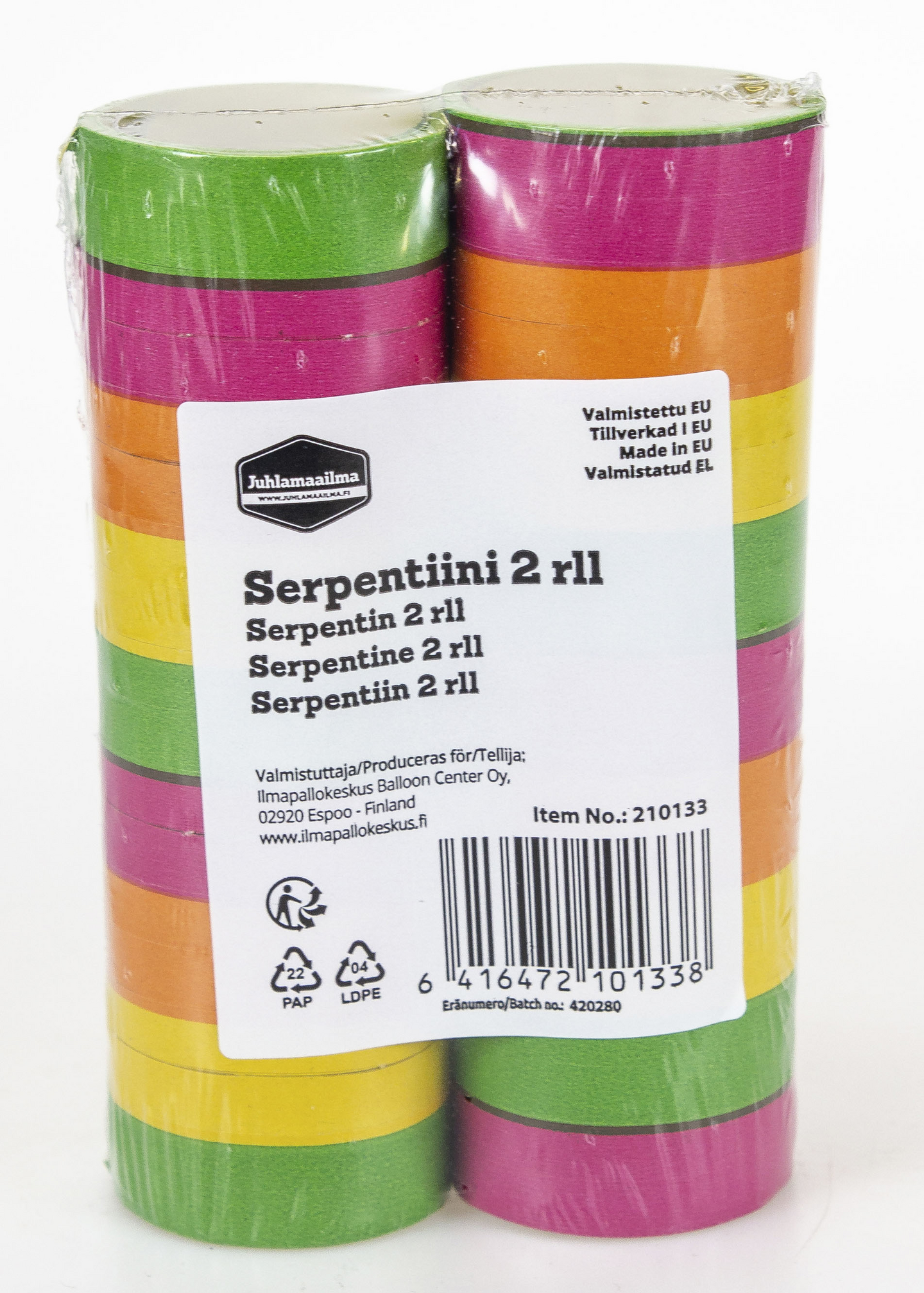 Serpentiini neon-väriraidat 2 rll