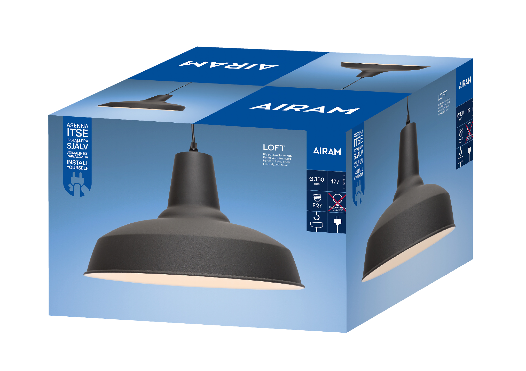Airam Loft35 riippuvalaisin E27 max 60W musta