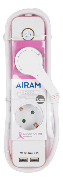 Airam Roosa nauha jatkoj.3-os.+2USB 1,4m
