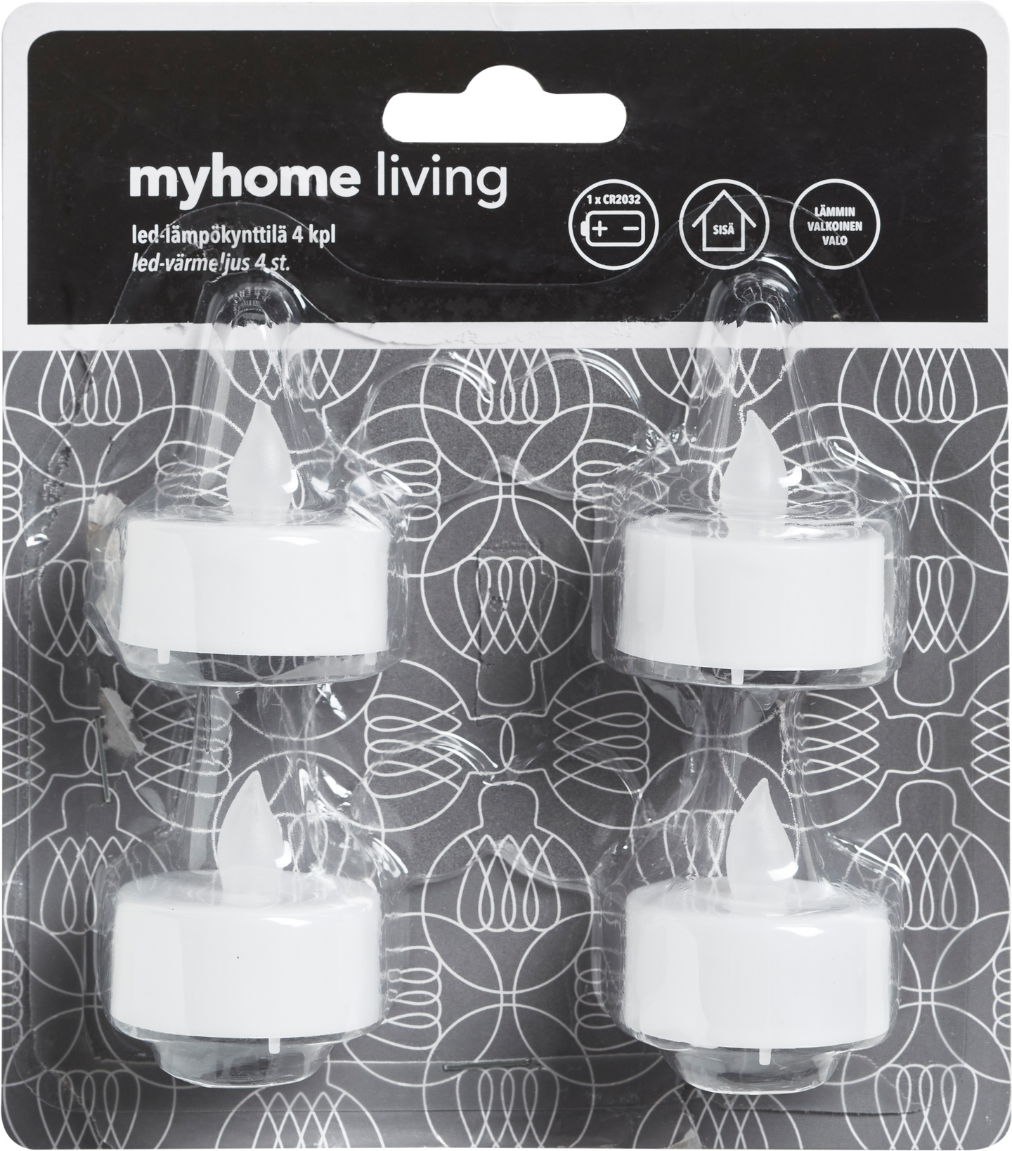 myhome LED lämpökynttilä 4 kpl valkoinen mukana 4 ylimääräistä paristoa