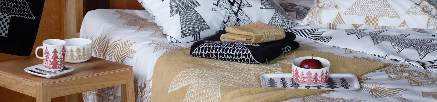 Marimekko Kuusikossa pussilakanasetti 150x210 cm beige-valkoinen