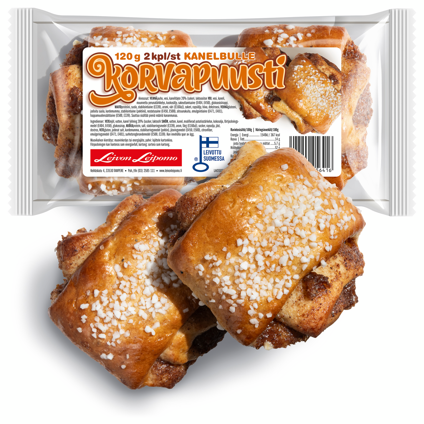 Leivon Leipomo Korvapuusti 2 kpl 120g kaneli-voitäyte