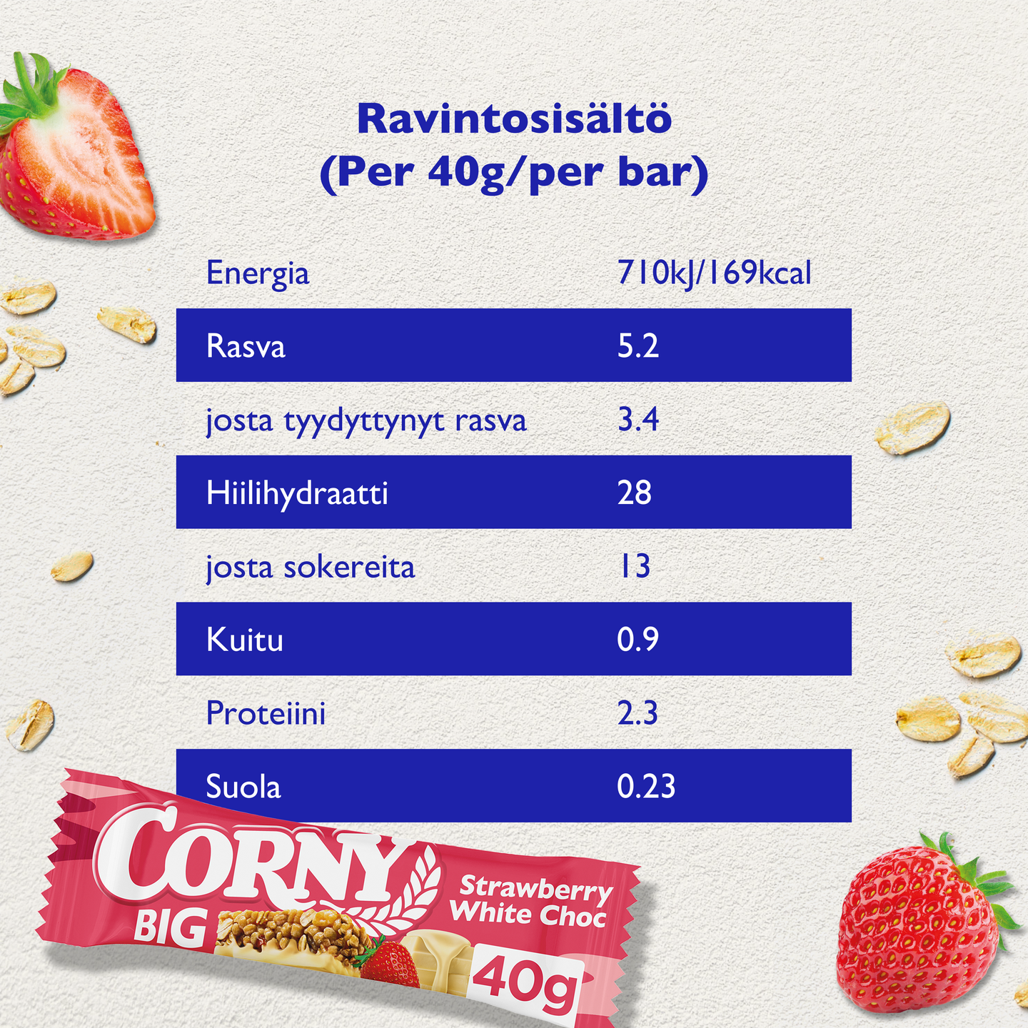 Corny BIG välipalapatukka 40g mansikka-valkosuklaa