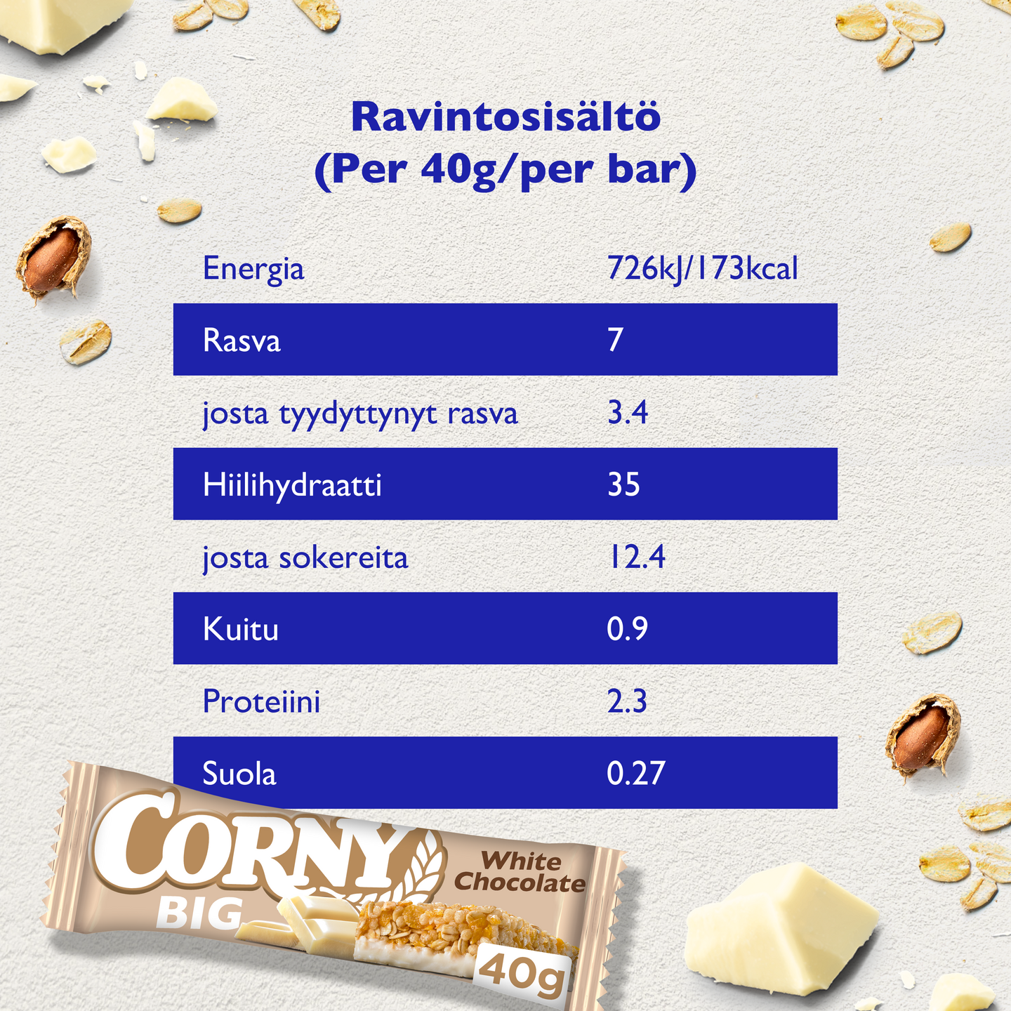 Corny BIG välipalapatukka 40g valkosuklaa