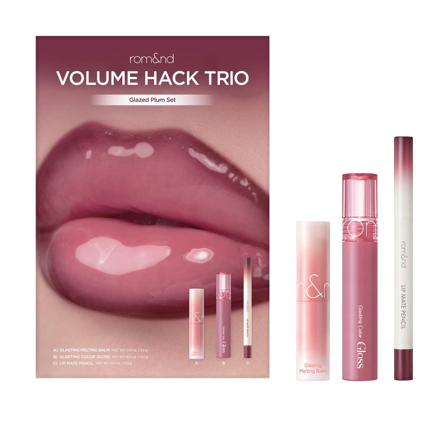 Rom&nd Volume Hack Trio Glazed Plum huulimeikkisetti