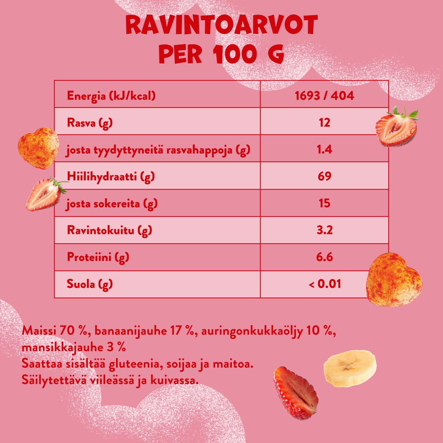 Goodies Crunchy Hearts maissinaksu 30g banaani-mansikka