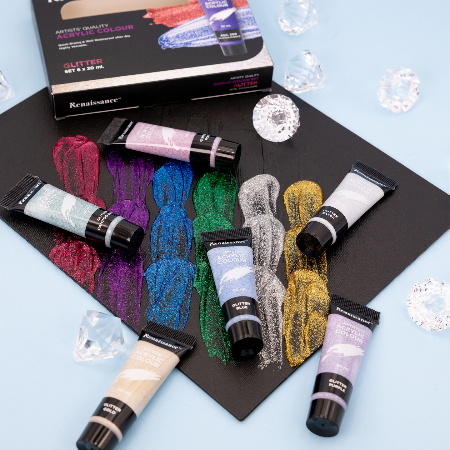 Renaissance akryylimaalit 6 x 20 ml, Glitter