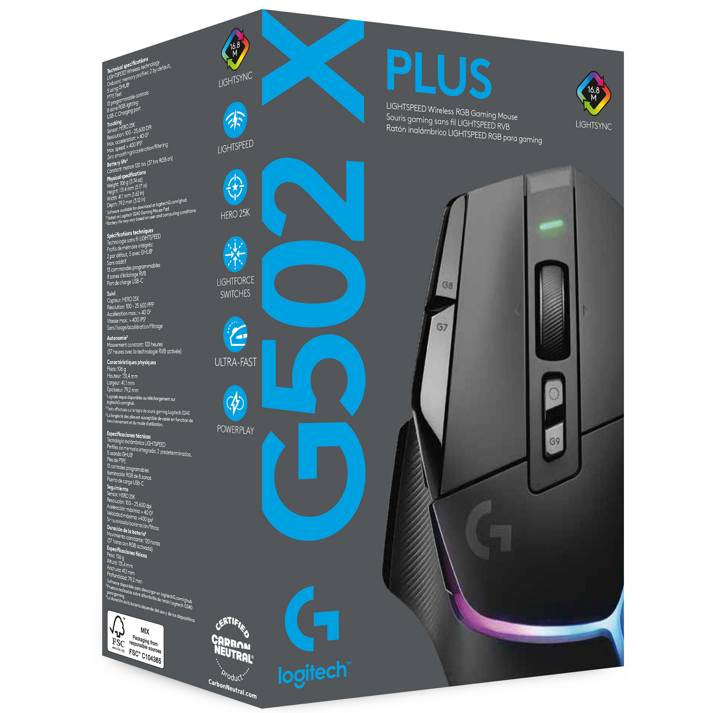 Logitech G502 X Plus -langaton pelihiiri, musta