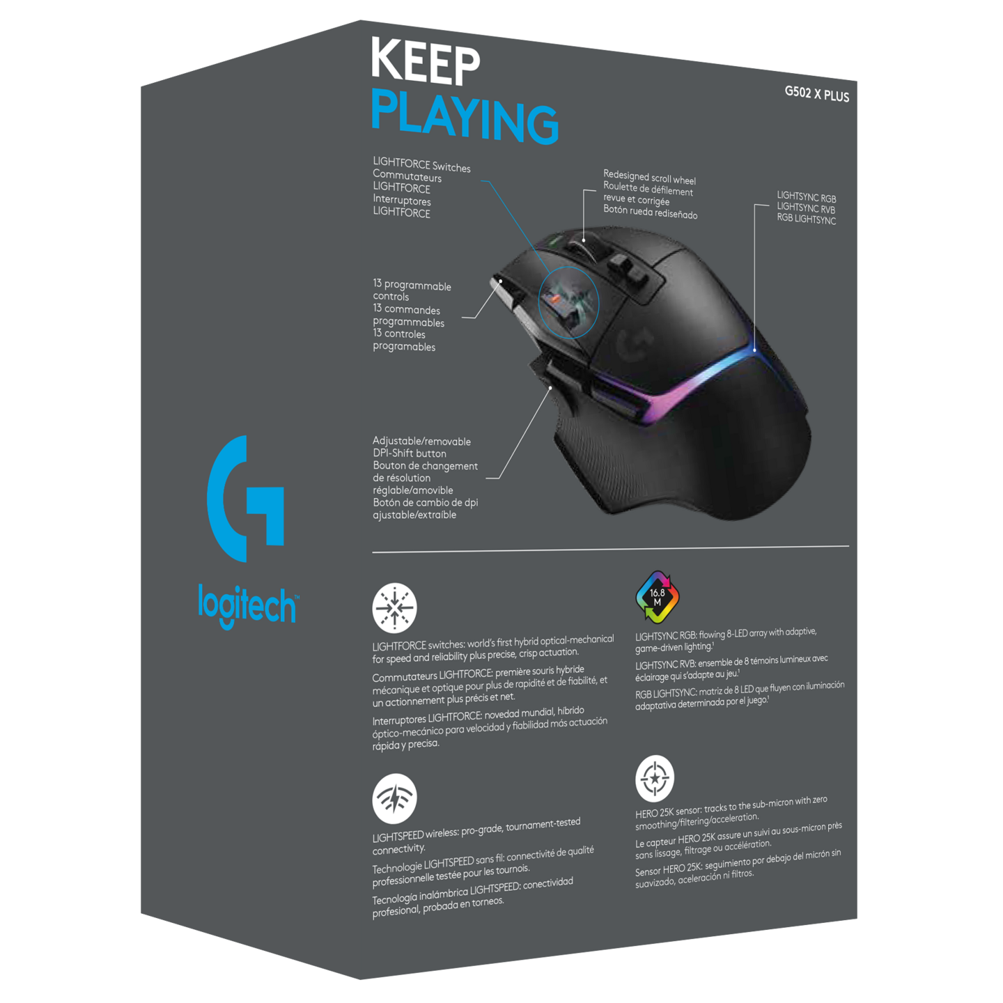 Logitech G502 X Plus -langaton pelihiiri, musta