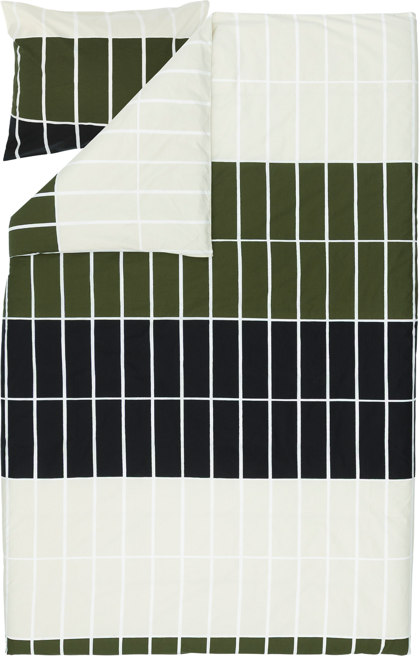 Marimekko Tiiliskivi pussilakanasetti 150x210 cm vihreä-musta-vaalea beige